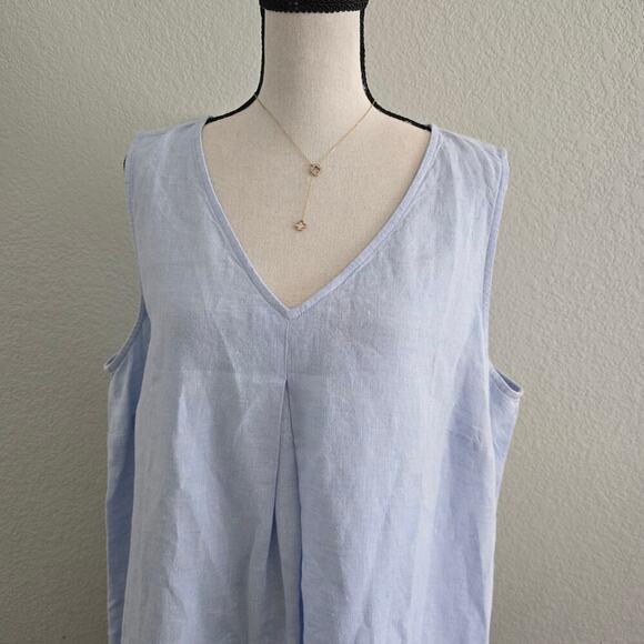 J. Jill Love Linen A-Line Dress Size L Powder Blue Coastal V-Neck Striped Hem - Picture 4 of 10